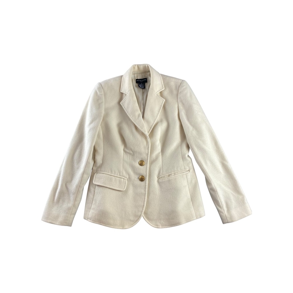 Sutton Studio Petite Cream Blazer 100% Cashmere Gold Button Single Breasted 2P